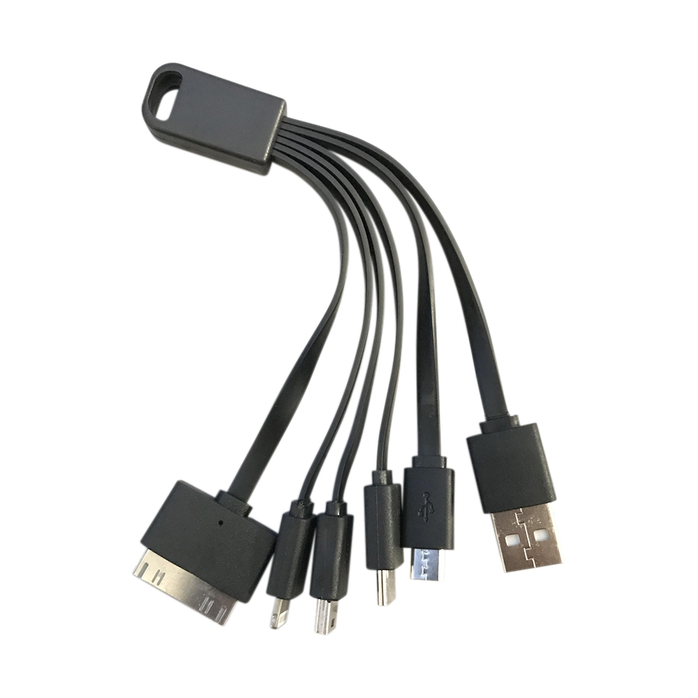 (8.5cm) 5in1 USB Ladekabel auf Lightning / USB C / Micro USB / Apple 30pin / Mini USB Adapter - Schwarz