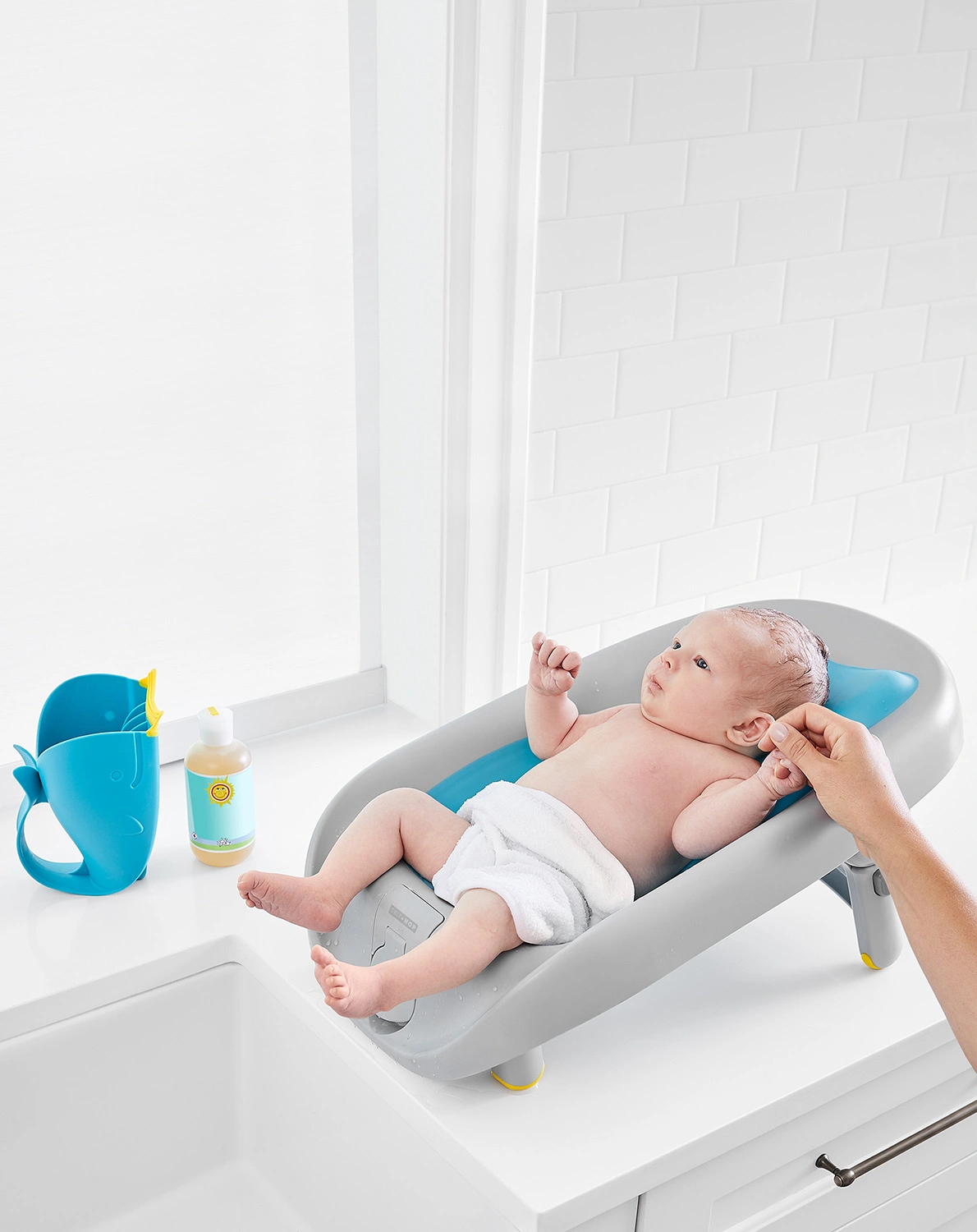 Baby-Badewanne MOBY klappbar in grau/blau