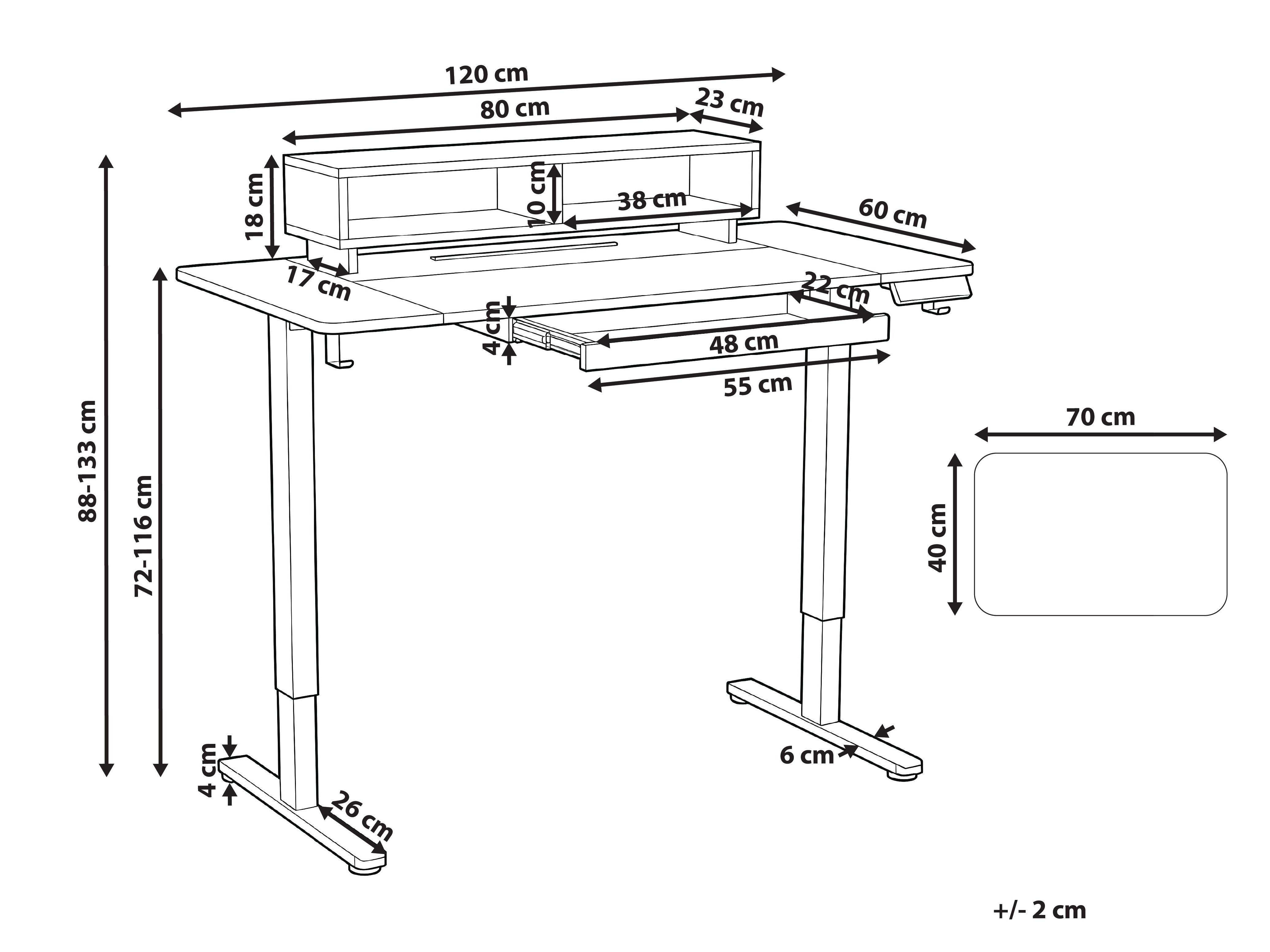 Elektrisch verstelbaar sta-bureau LUCAMA Bruin/zwart 120 cm 60 cm met USB-poort