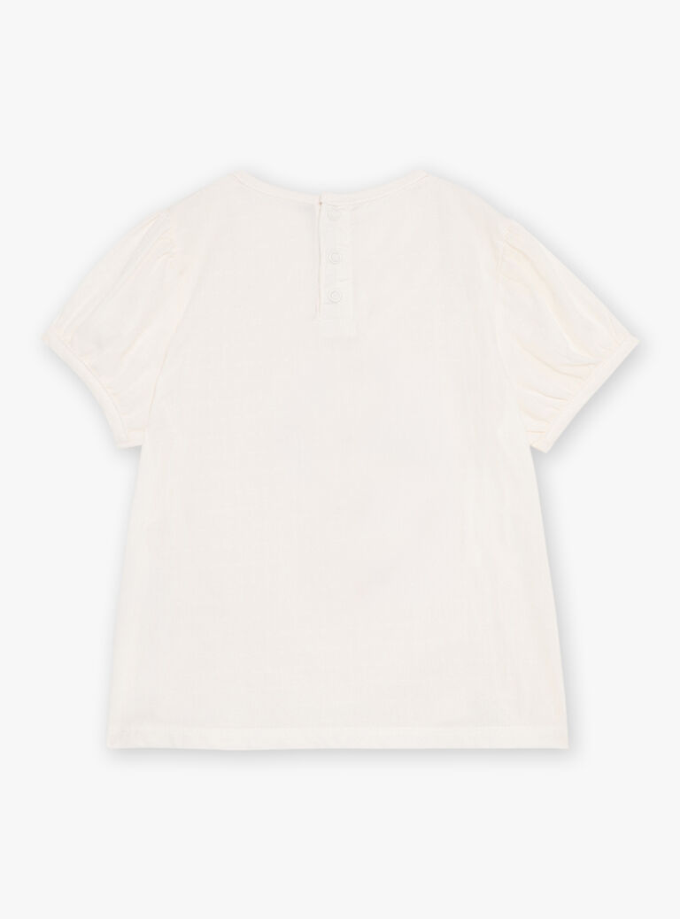 T-shirt bi matière ivoire à motif oiseaux
