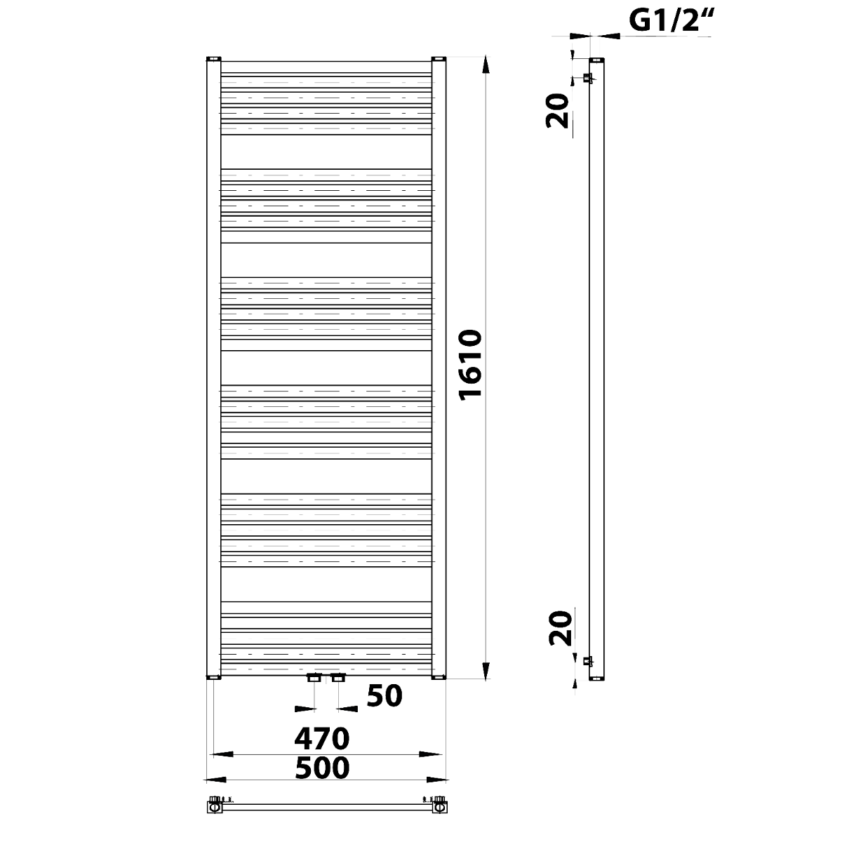 Sapho Grunt radiator 160x50cm 776W zwart mat
