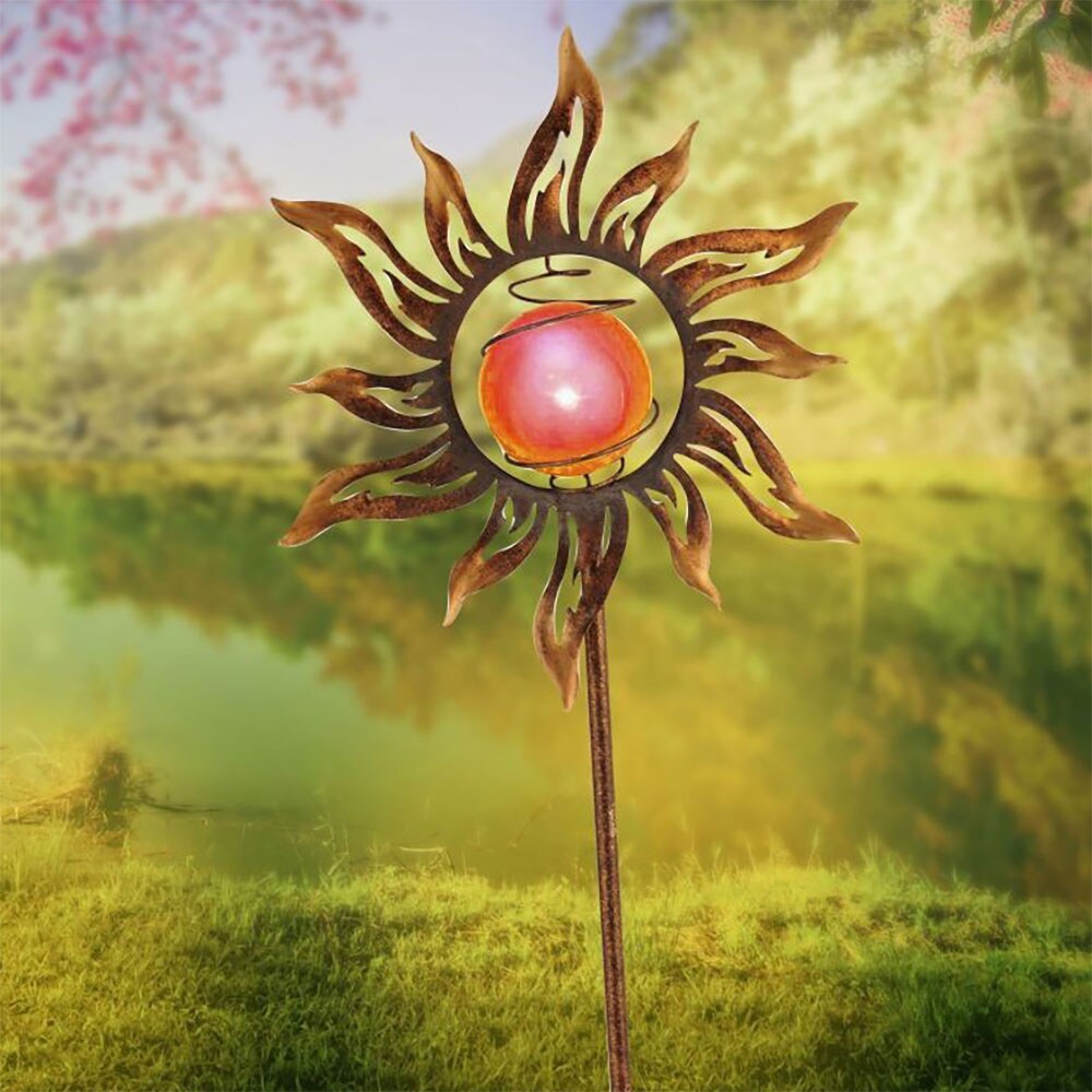 LED Solarleuchte, Sonne mit Kugel, rost, Erdspieß, H 123 cm