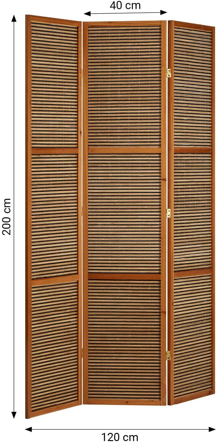 Homestyle4u 873, XL Paravent Raumteiler 3 teilig Raumtrenner Bambus Holz, Braun, Höhe 2 m