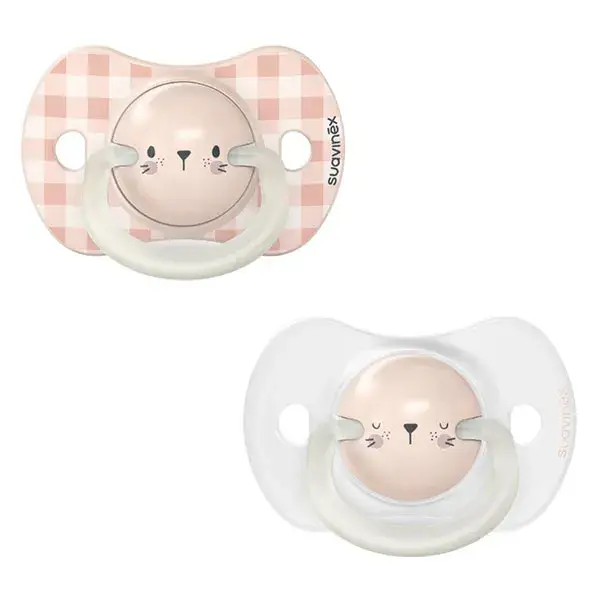 Suavinex Lot de 2 Sucettes Phosphorescentes Sx Pro 6/18 mois Night&Day Lapin