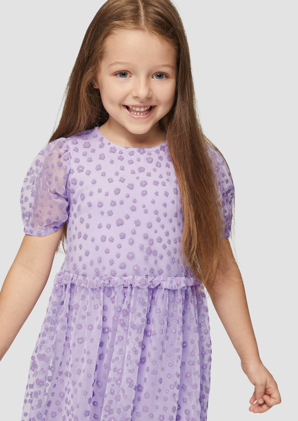 s.Oliver jurk met all over print en ruches lila