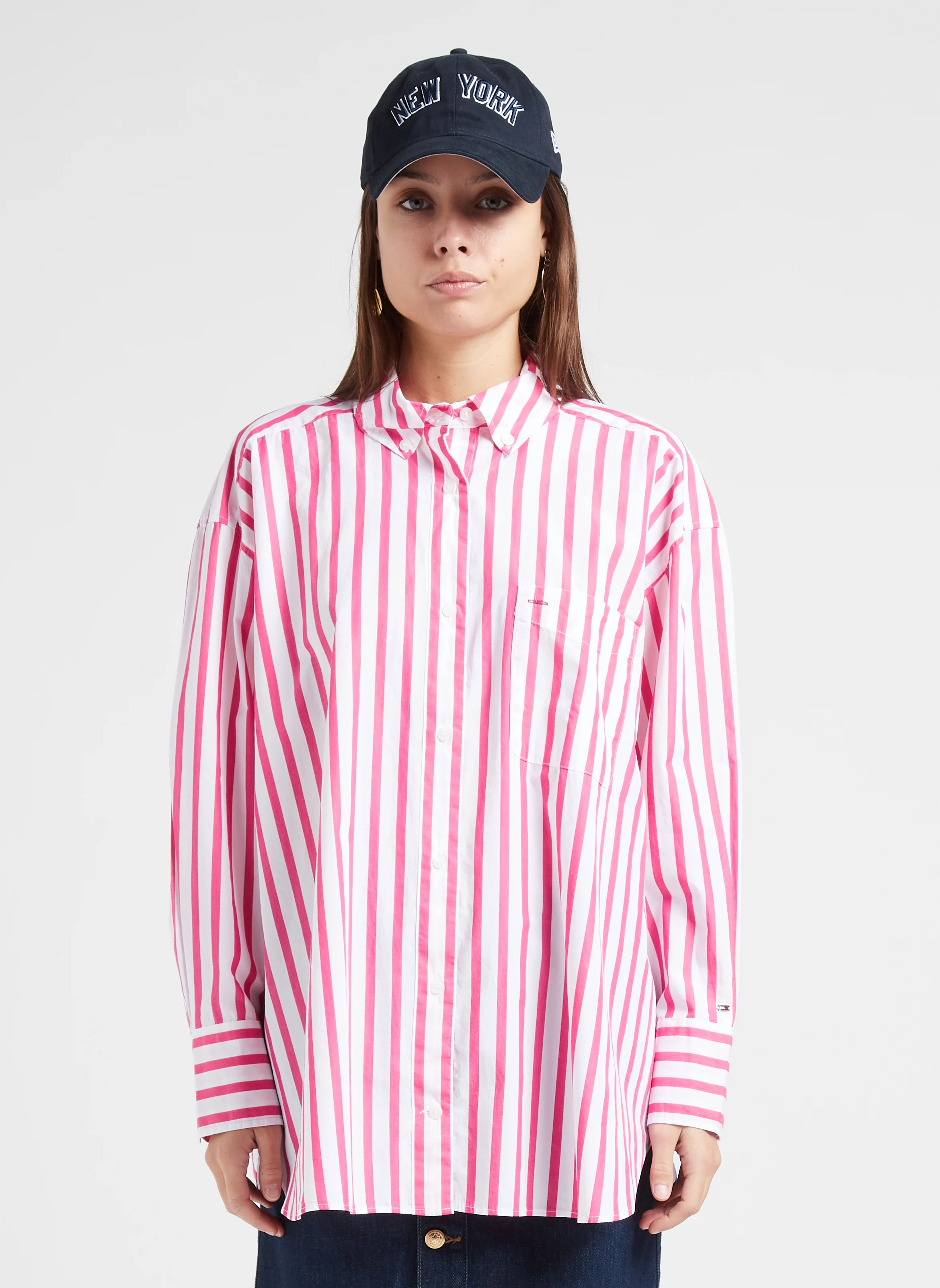 Chemise col classique à rayures en coton bio | Blanc