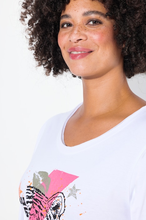 T-Shirt, A-Linie, Tiger-Motiv, offenkantig