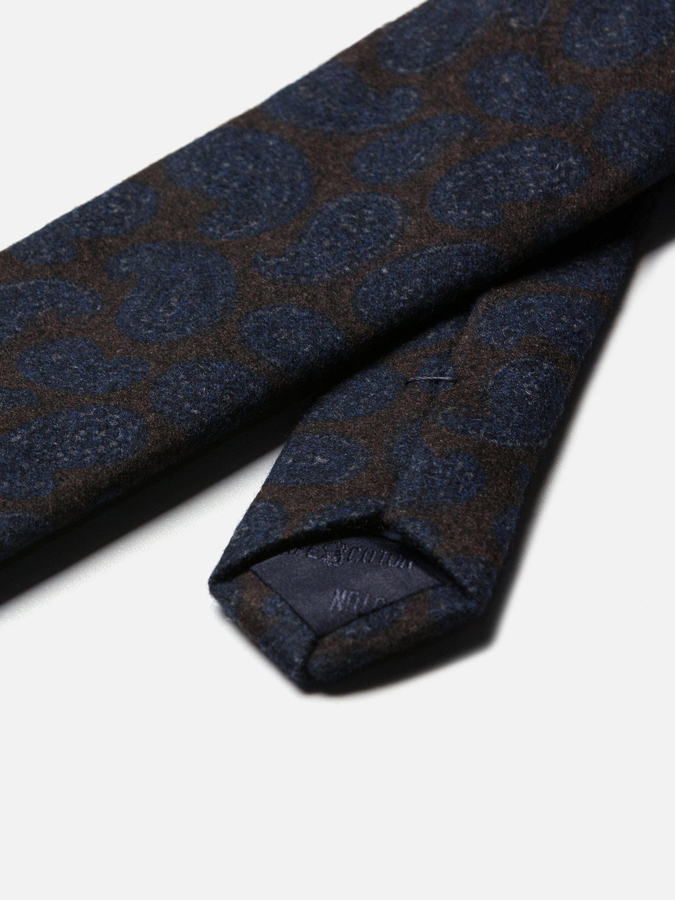 Cravate en laine et soie marron à motifs cachemire