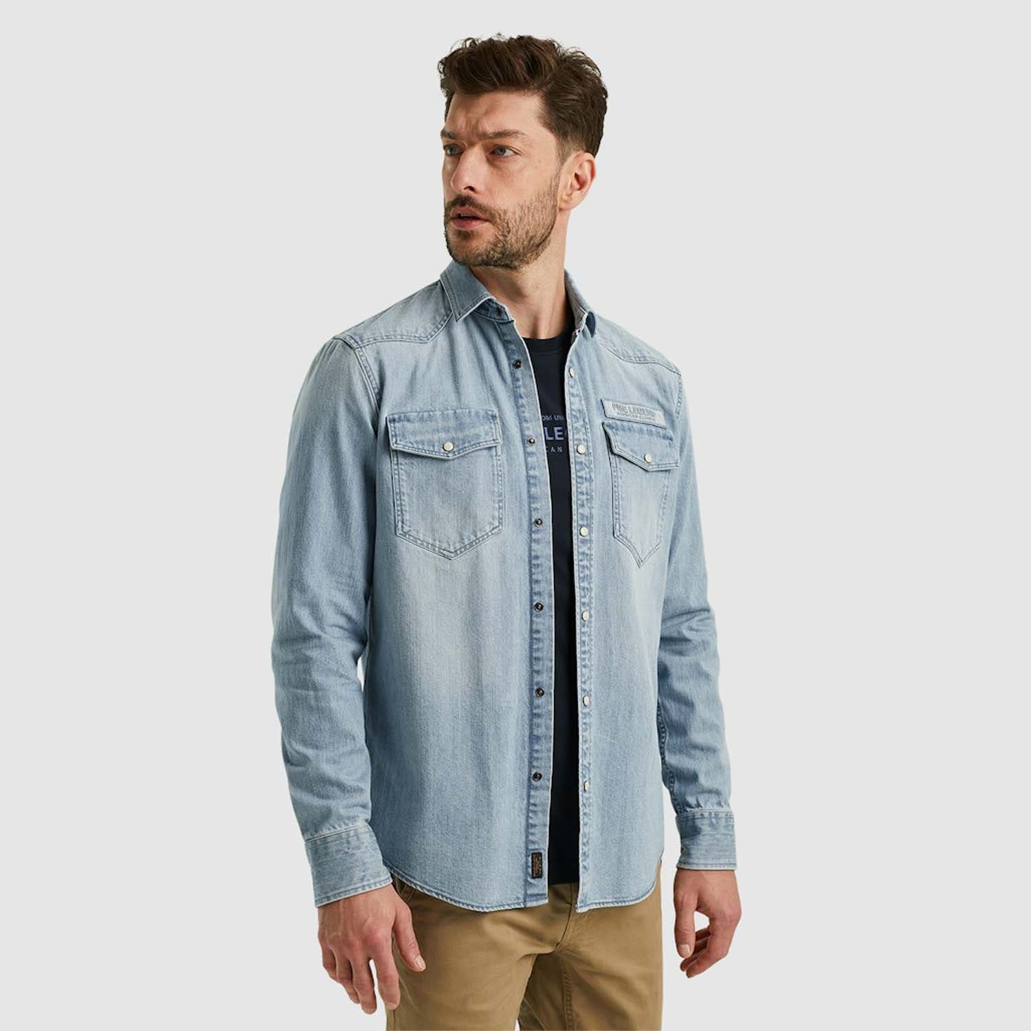 PME Legend  Long Sleeve Shirt Bleach Indigo Denim