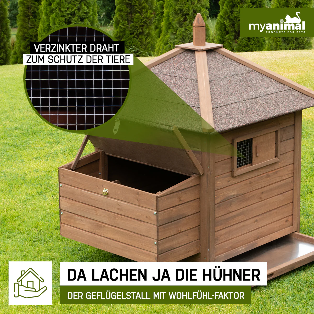 MyAnimal Hühnerstall für 3 Hühner MH-11 mit Nistkasten, Hühnerhaus schutzimprägniert, Dach abnehmbar