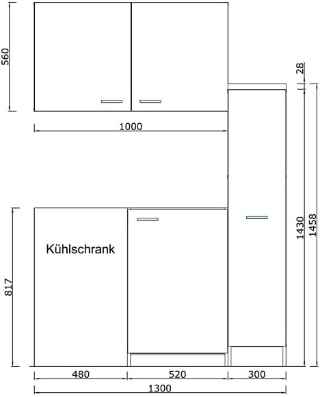 Respekta Küchenzeile Küche Miniküche Küchenblock Single Pantryküche 130 cm weiß