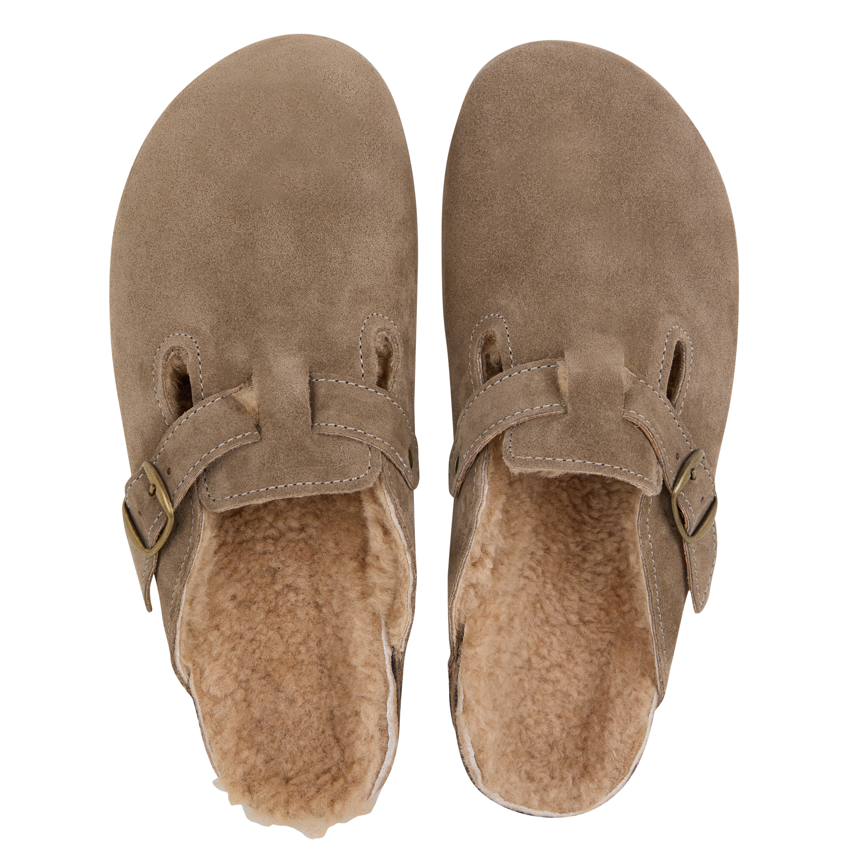 LEO - Sabots fourrés en cuir velours | Beige