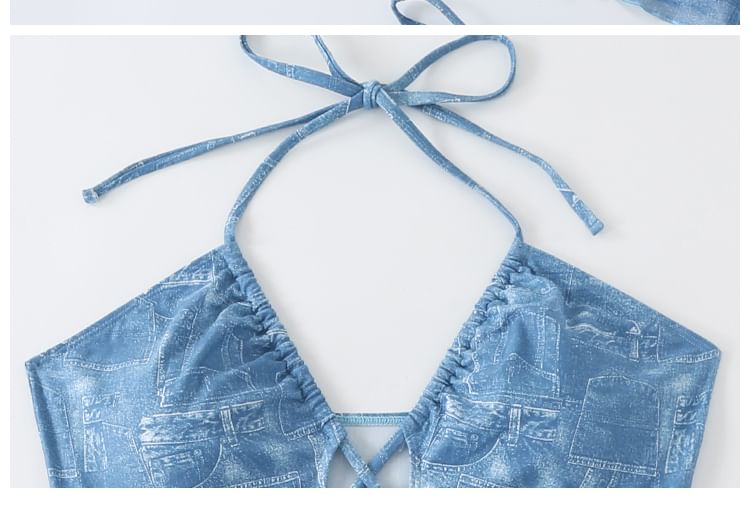 Sancus - Set: Halter bikini met print + omslagjasje + omslagrok