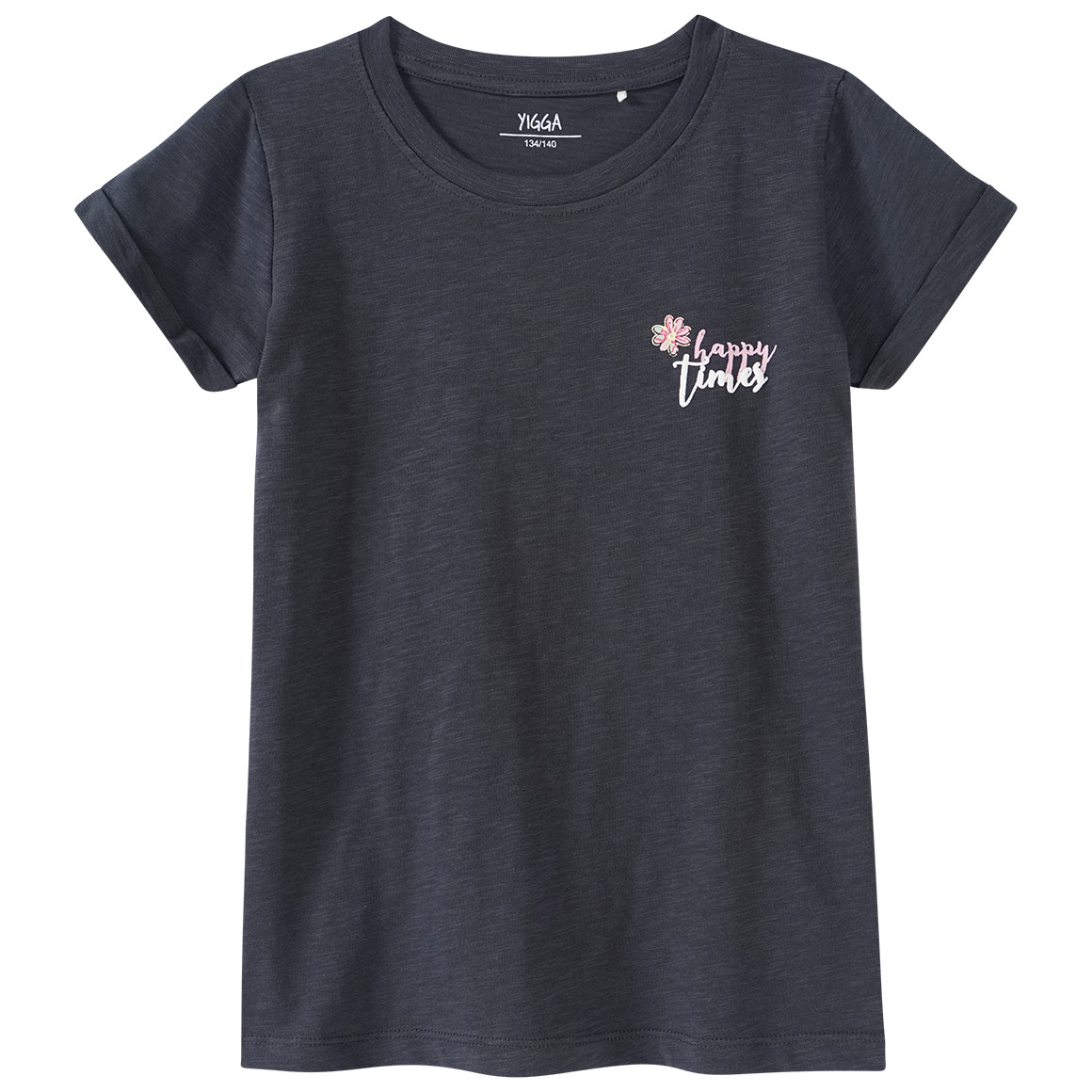 Yigga Mädchen T-Shirt mit kleinem Print dunkelgrau