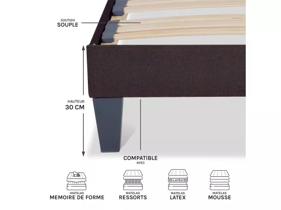 OLYMPE LITERIE | Sommier à lattes en bois KIT15 200x220 cm | Coloris Gris anthracite | Livré en kit