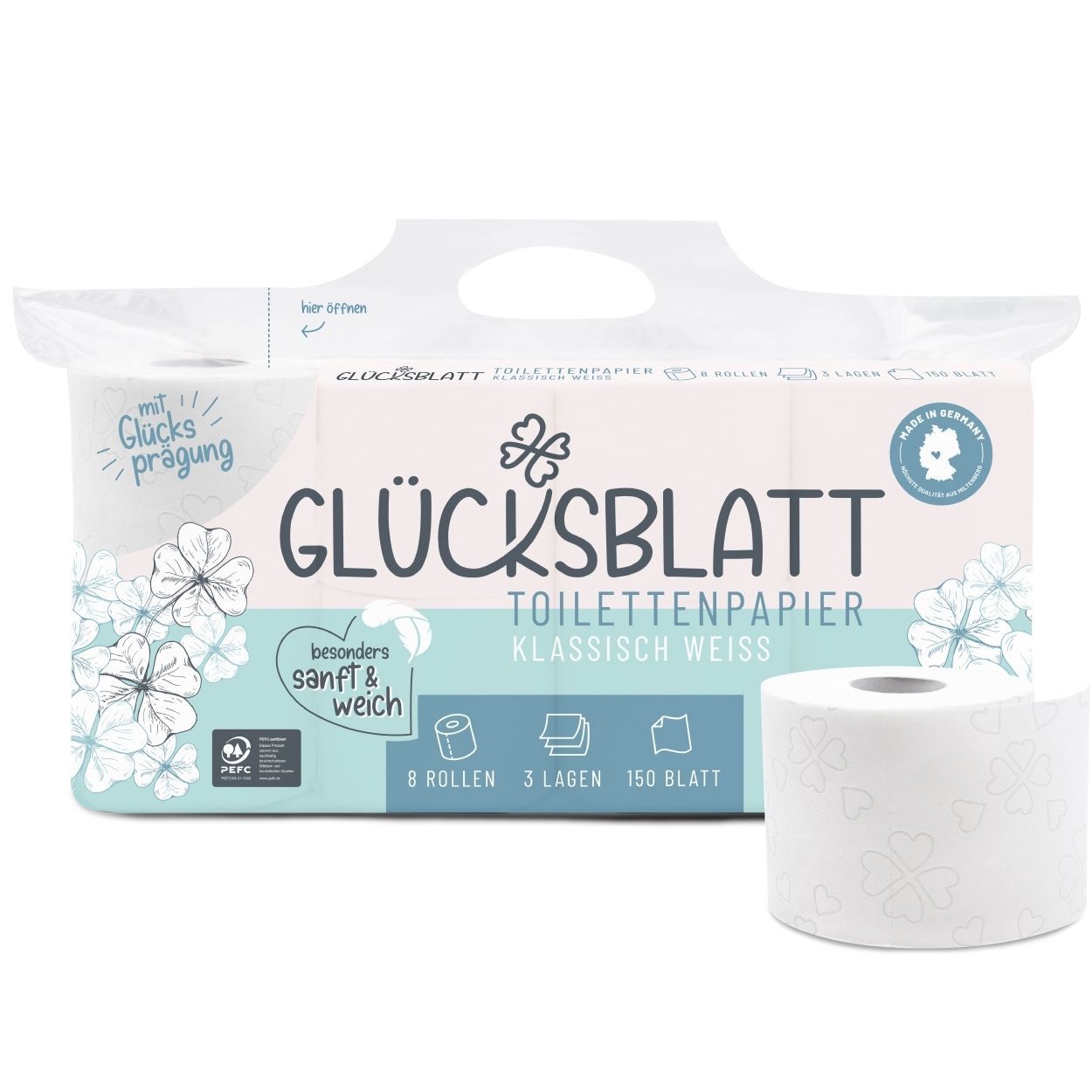 Glücksblatt Toilettenpapier Klassisch Weiss
