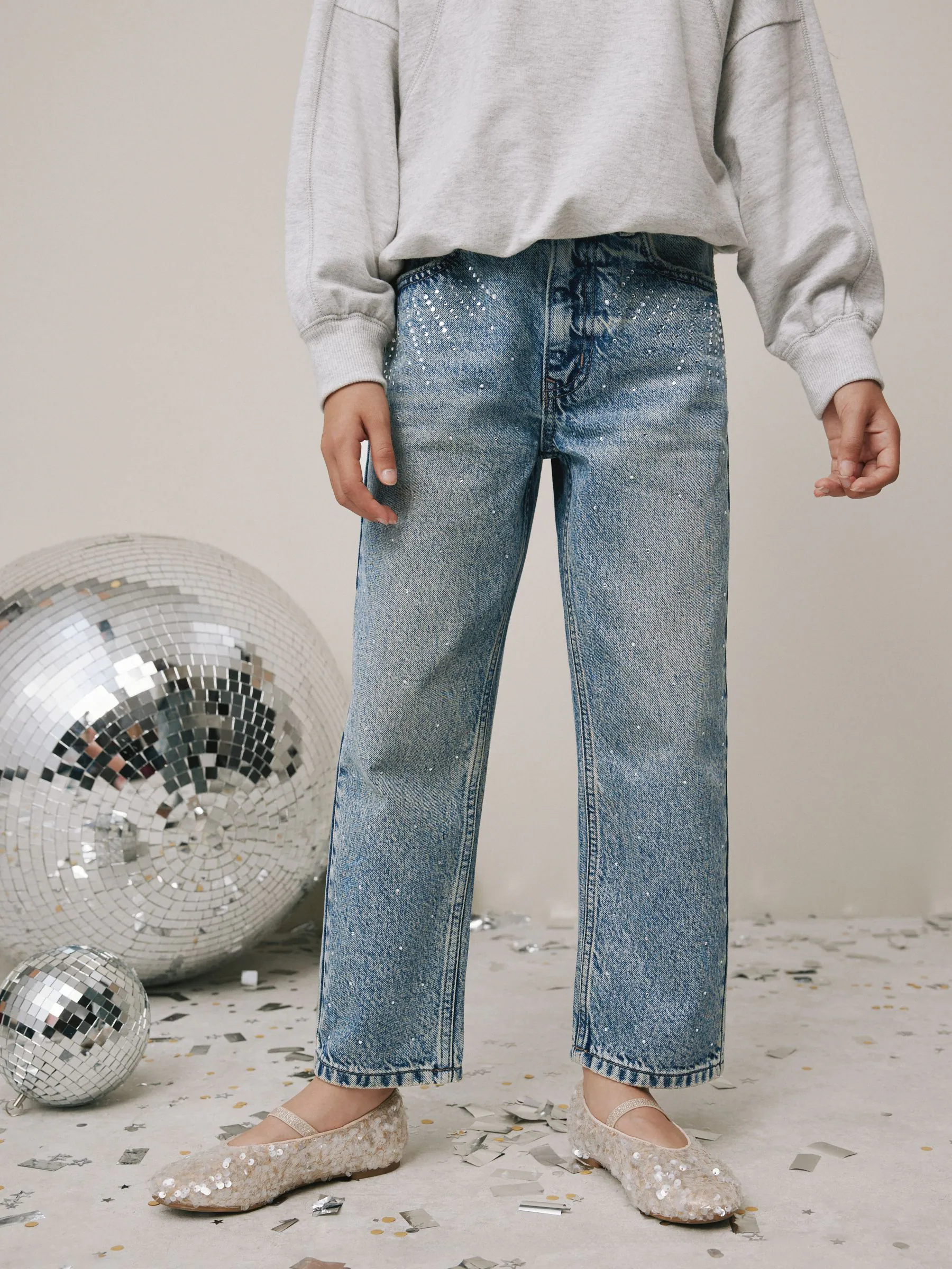 Normaal blauw - Rechte pijp jeans met versierd zakdetail (3-16jaar)
