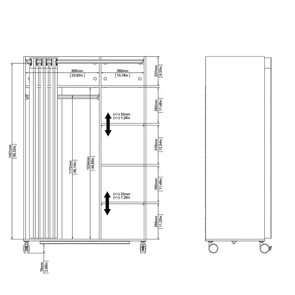 Hioshop Kit kledingkast 160x100x49cm- Open- garderobesysteem wit- beige