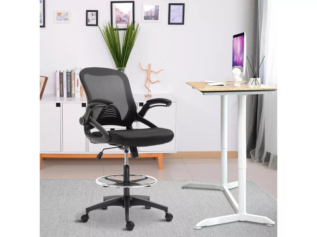 Fauteuil de bureau chaise de bureau assise haute réglable dim. 64L x 60l x 106-126H cm pivotant 360° maille respirante noir