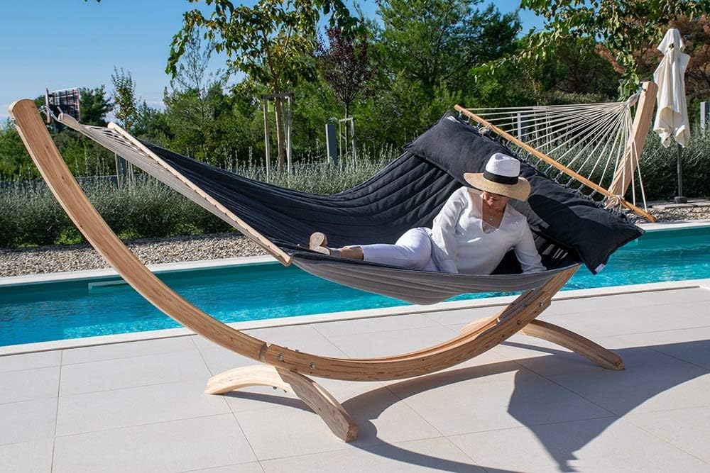 Lola Luxus Stab Hängematte gefüttert American Hammock Lifestyle, Noire mit Kissen wetterfest