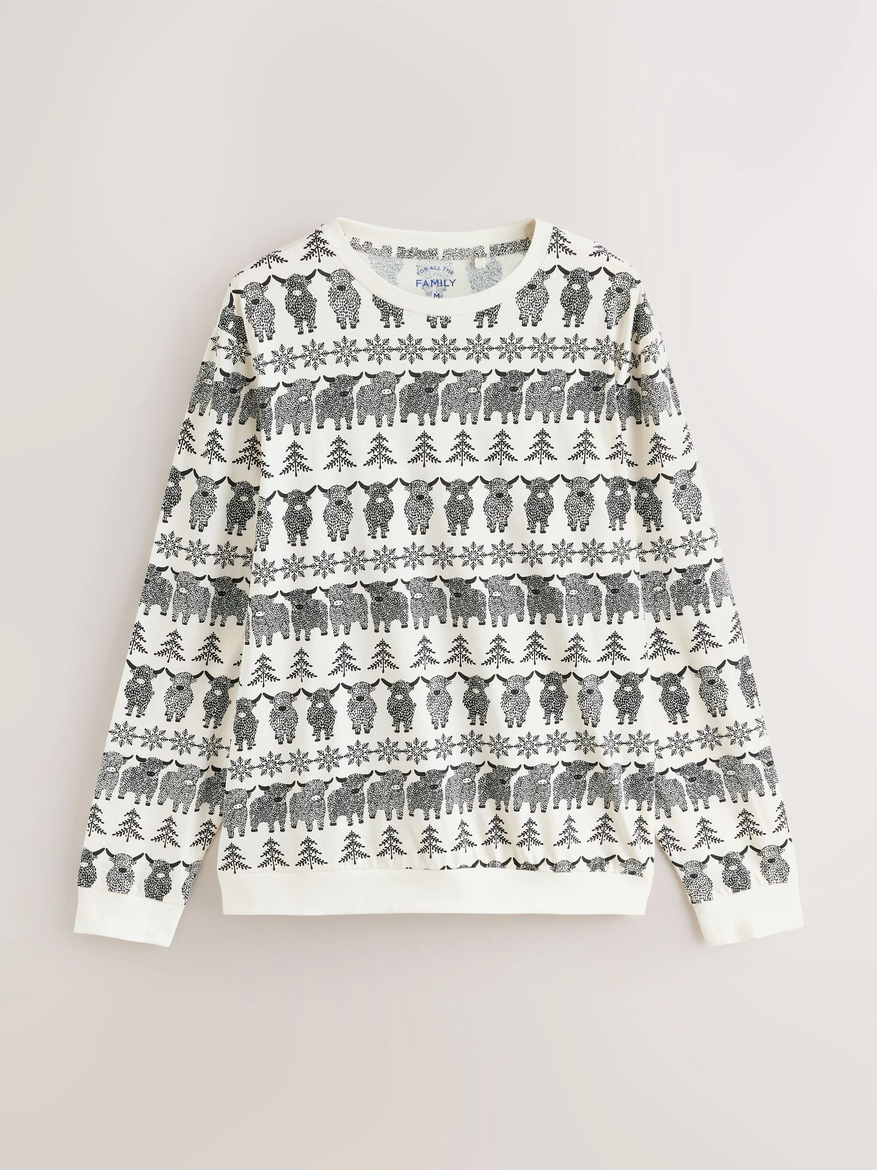 Ecru wit - Bijpassende familie Kerstmis Fairisle-patroon Hamish the Highland Cow Pyjama's