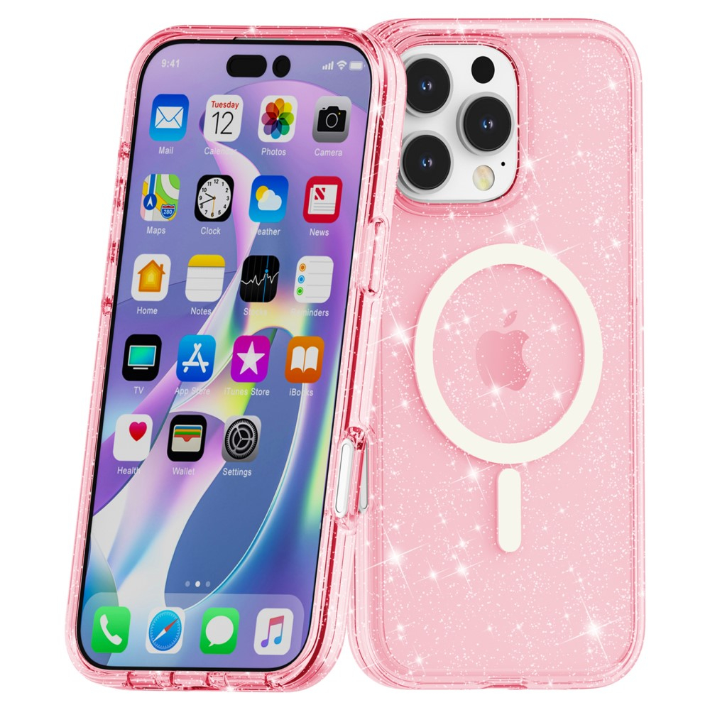 iPhone 16 Pro Max MagSafe Hybrid Hardcase Schutzhülle im Glitzer Design - Pink / Transparent