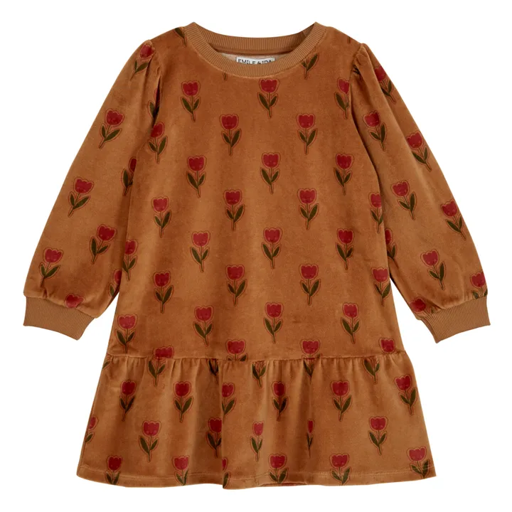 Emile et Ida Robe Velours Tulipes | Caramel