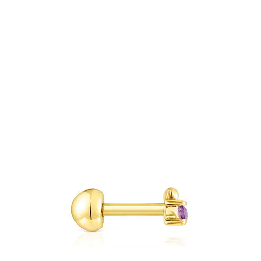 Novo piercing Motif em aço dourado IP com urso e ametista