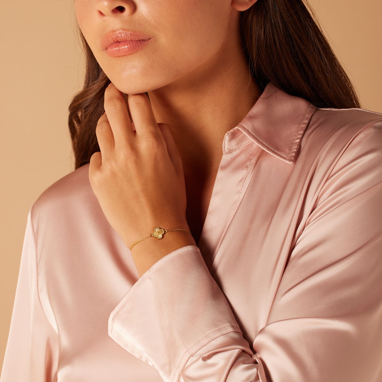 Stalen goldplated armband met klaver