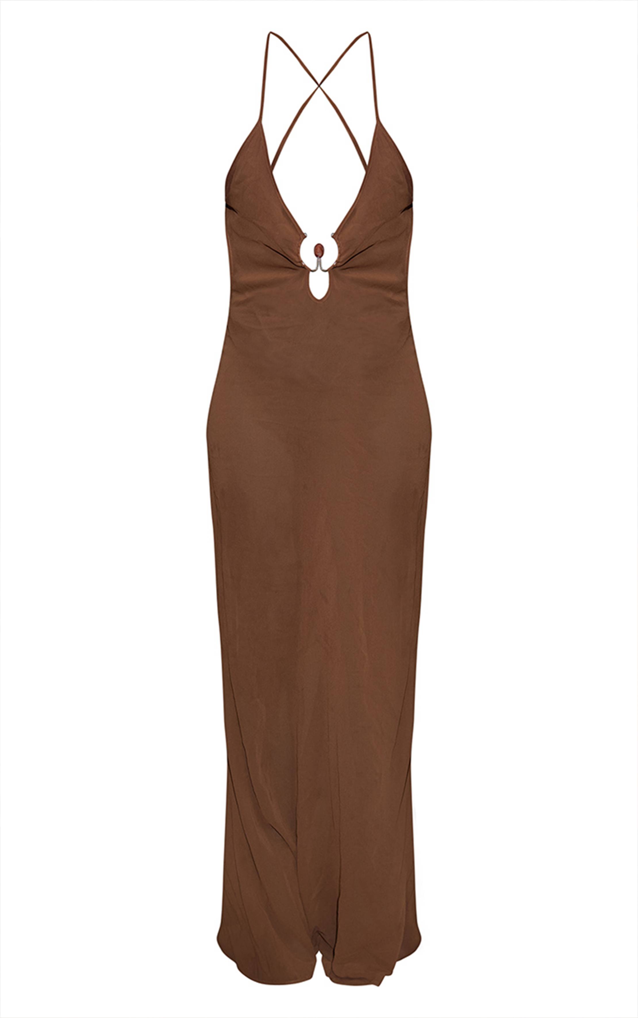 Marron Robe De Plage Longue Marron À Dos Croisé Et Découpes