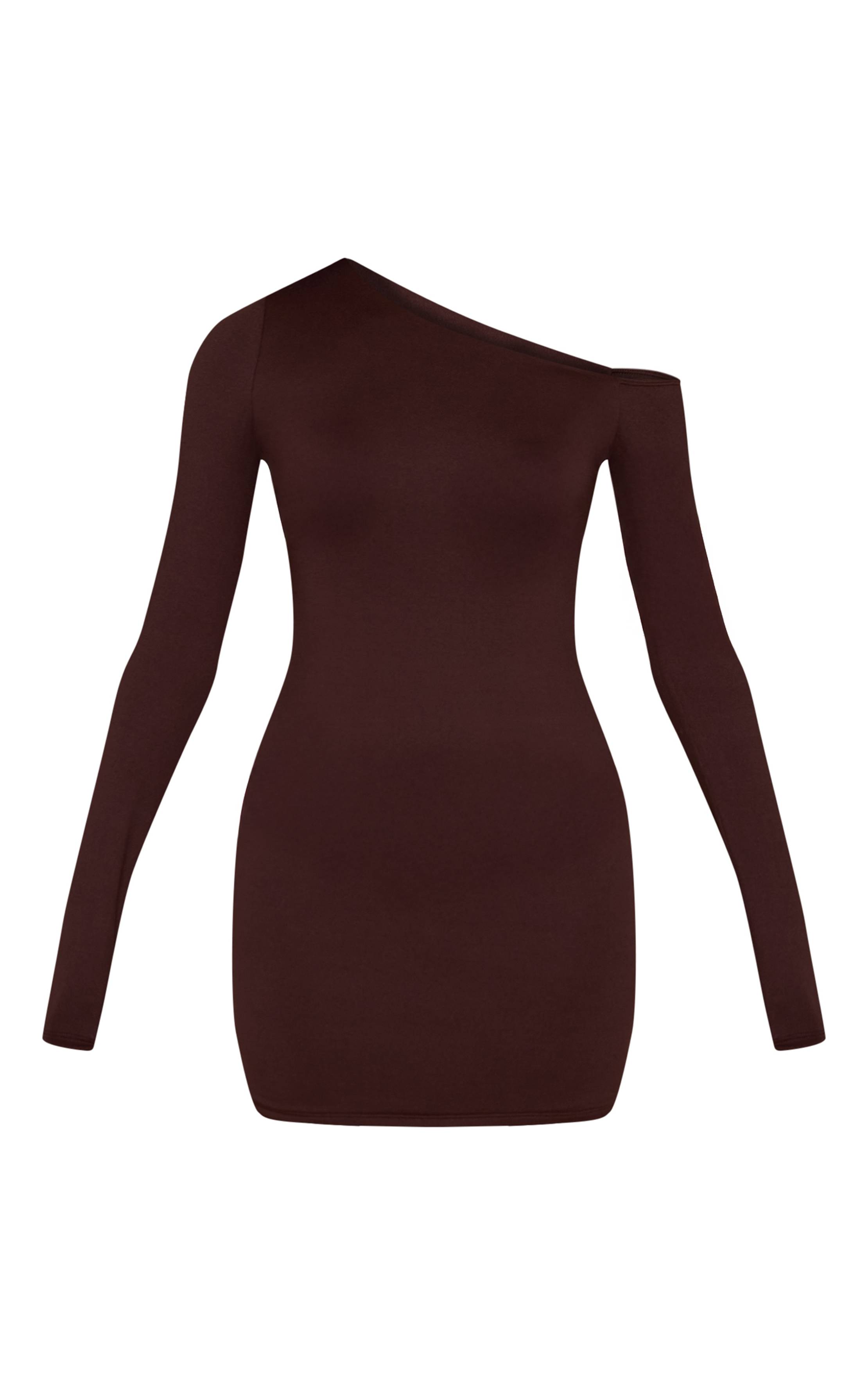 Chocolat Robe Moulante Asymétrique En Jersey Doux Au Toucher