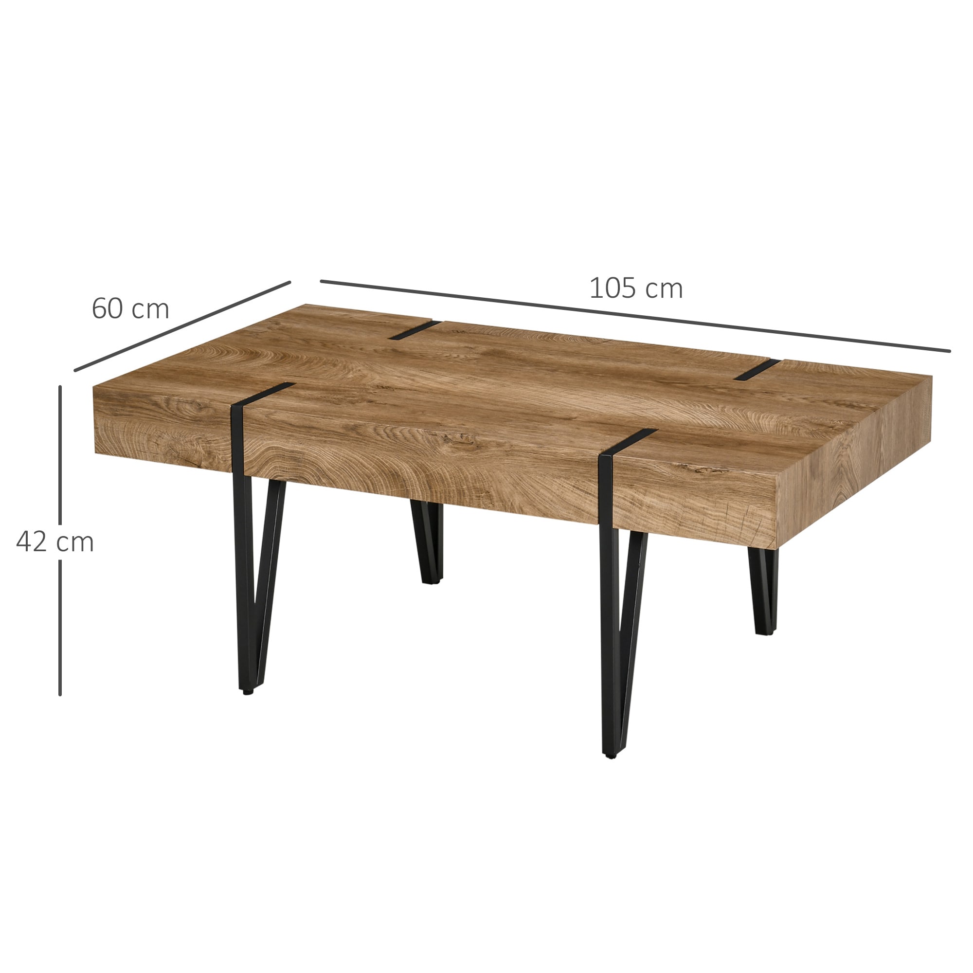 HOMCOM Couchtisch mit verstellbaren Fußstützen natur 105L x 60B x 42H cm