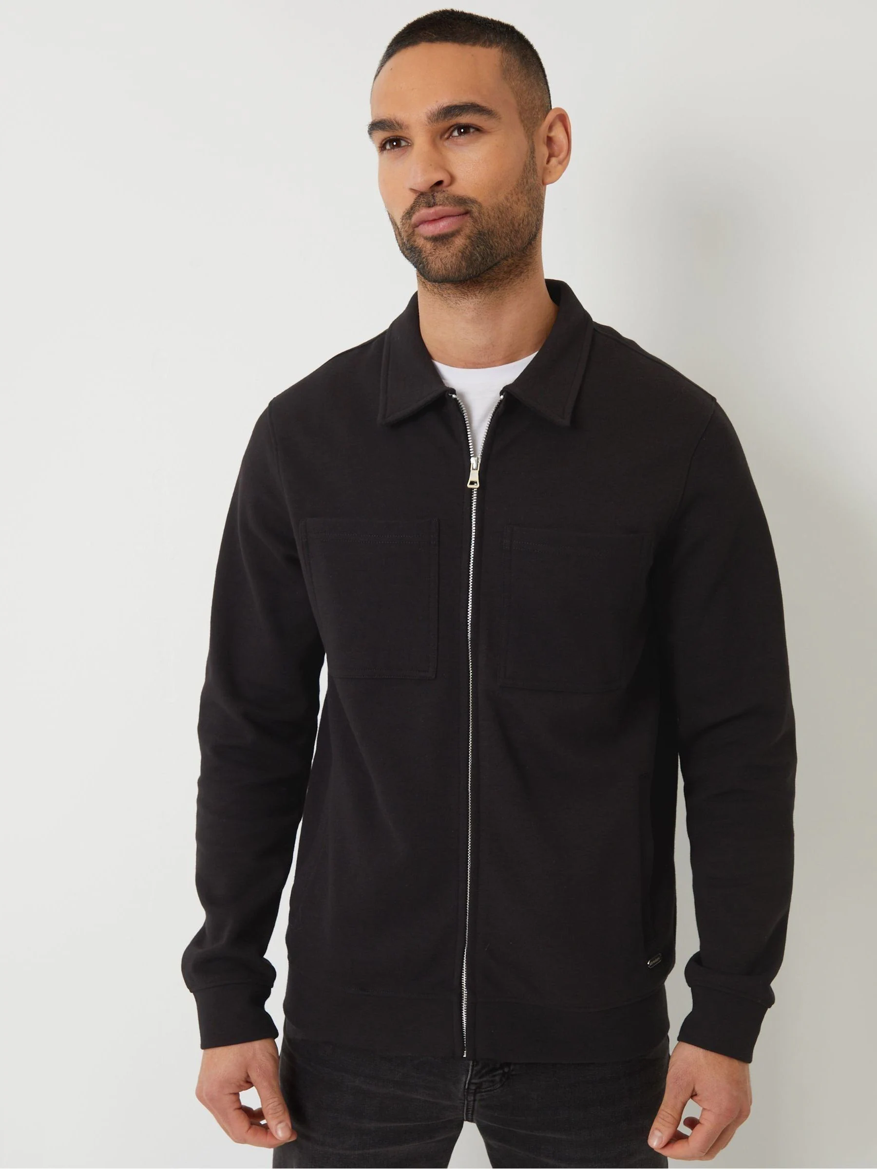 Zwart - Threadbare Pique Zip Through Shacket