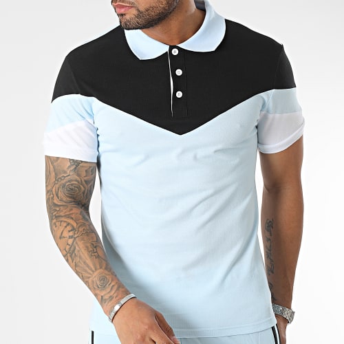 Ensemble Polo Manches Courtes Et Short Jogging Bleu Clair Noir Blanc