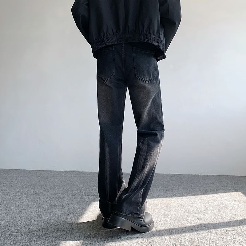 Freehop - Mid Rise Washed Wide Leg Jeans