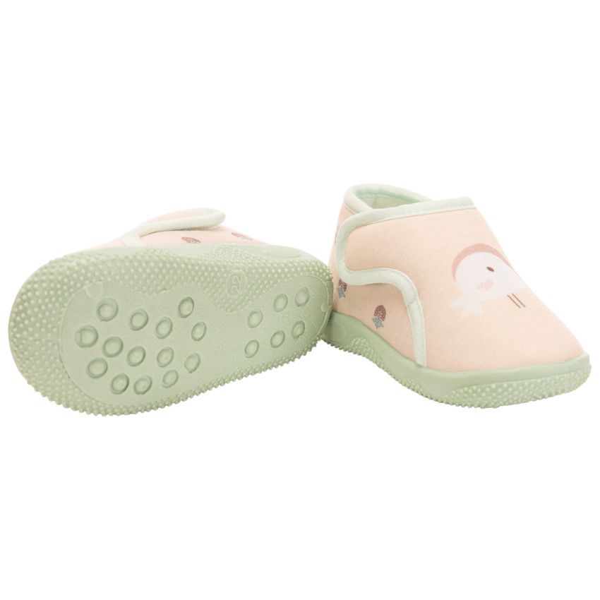 Chaussons bottillons velcro print oiseau pour bébé fille - Rose