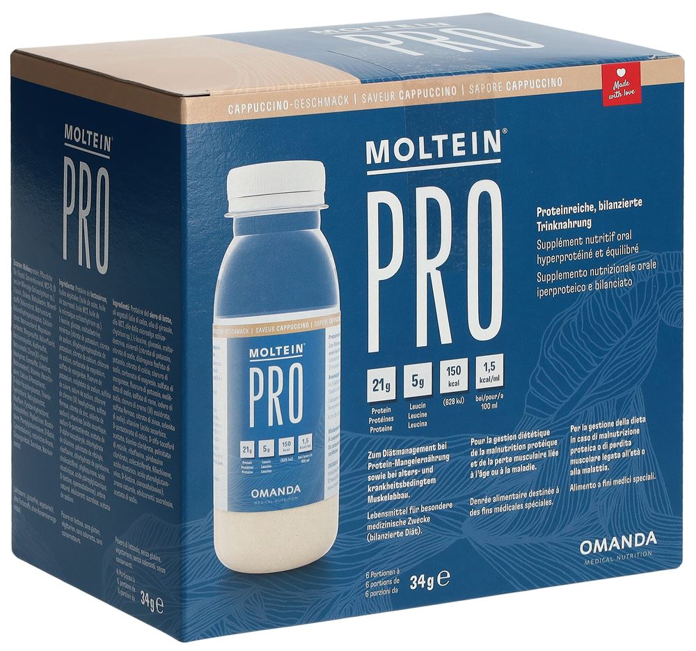 moltein PRO 1.5<br>6 × 34 g, Flasche, Pulver zur Herstellung einer Lösung zum Einnehmen, Cappuccino