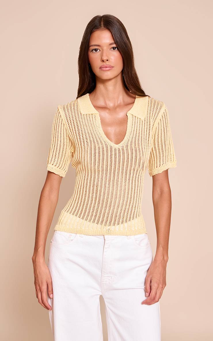 Citron Haut Polo En Maille À Col V