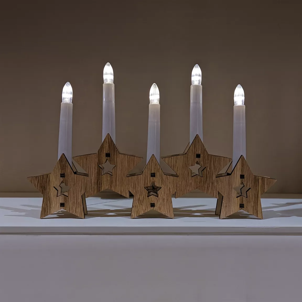Décor lumineux à piles 5 LED (H21 cm) Etoiles bougies Blanc chaud