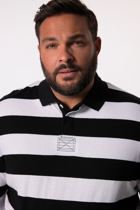 Men+ Poloshirt, Langarm, Ringel, Rückendruck, bis 8 XL