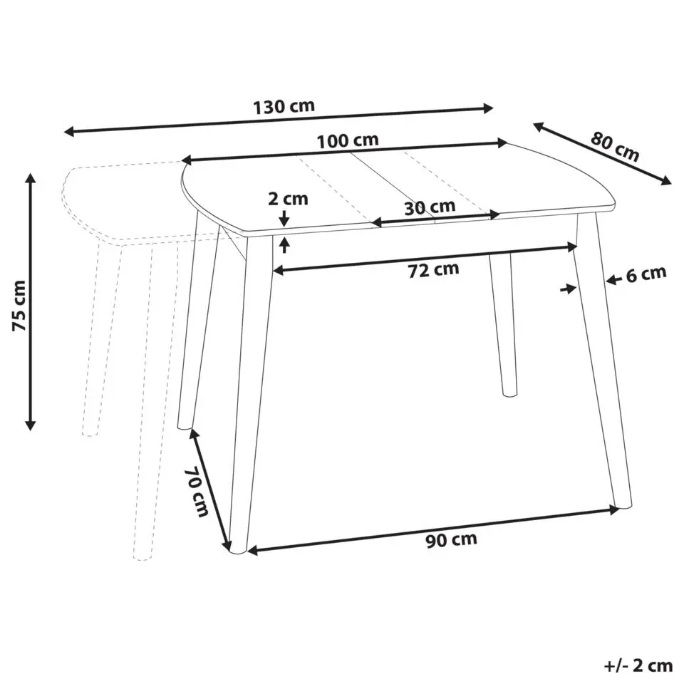 TOMS - Uitschuifbare eettafel - Lichthout - 100/130 x 80 cm - MDF