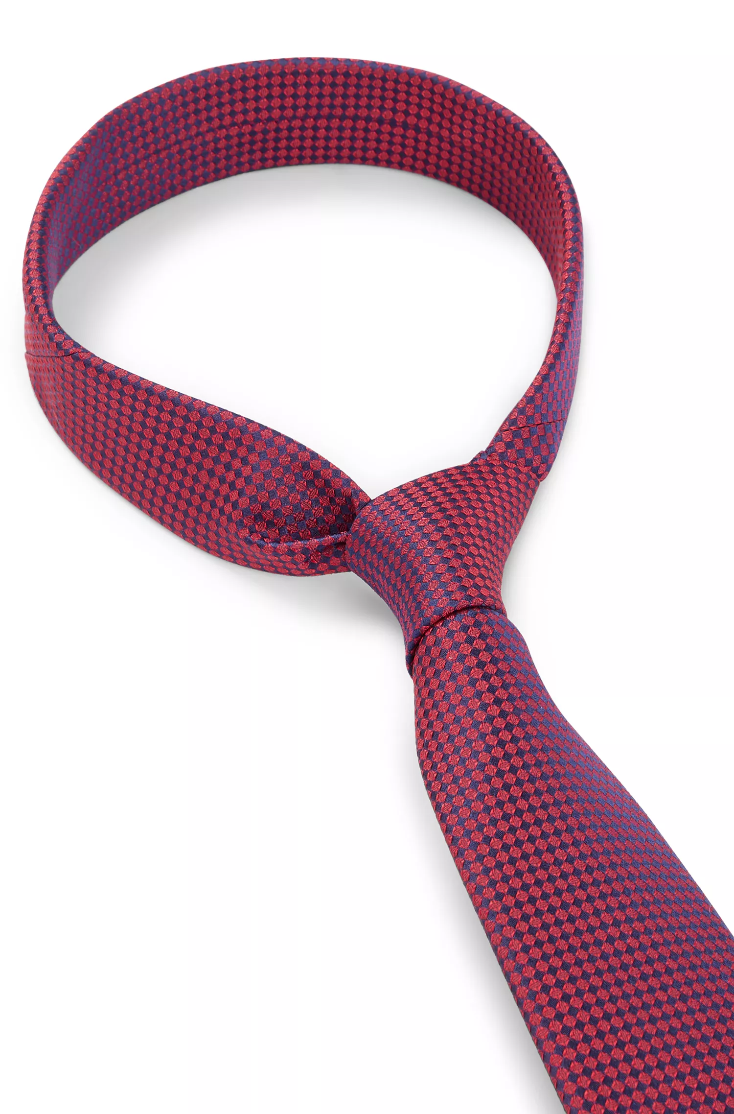 Gravata HUGO em jacquard de seda vermelha com microestampa.
