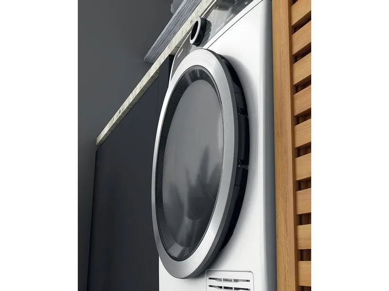 Hotpoint H8 D94WB EU, Fritstående, Front-læsning, Varmepumpe, Hvid, Dreje, Berøring, Højre