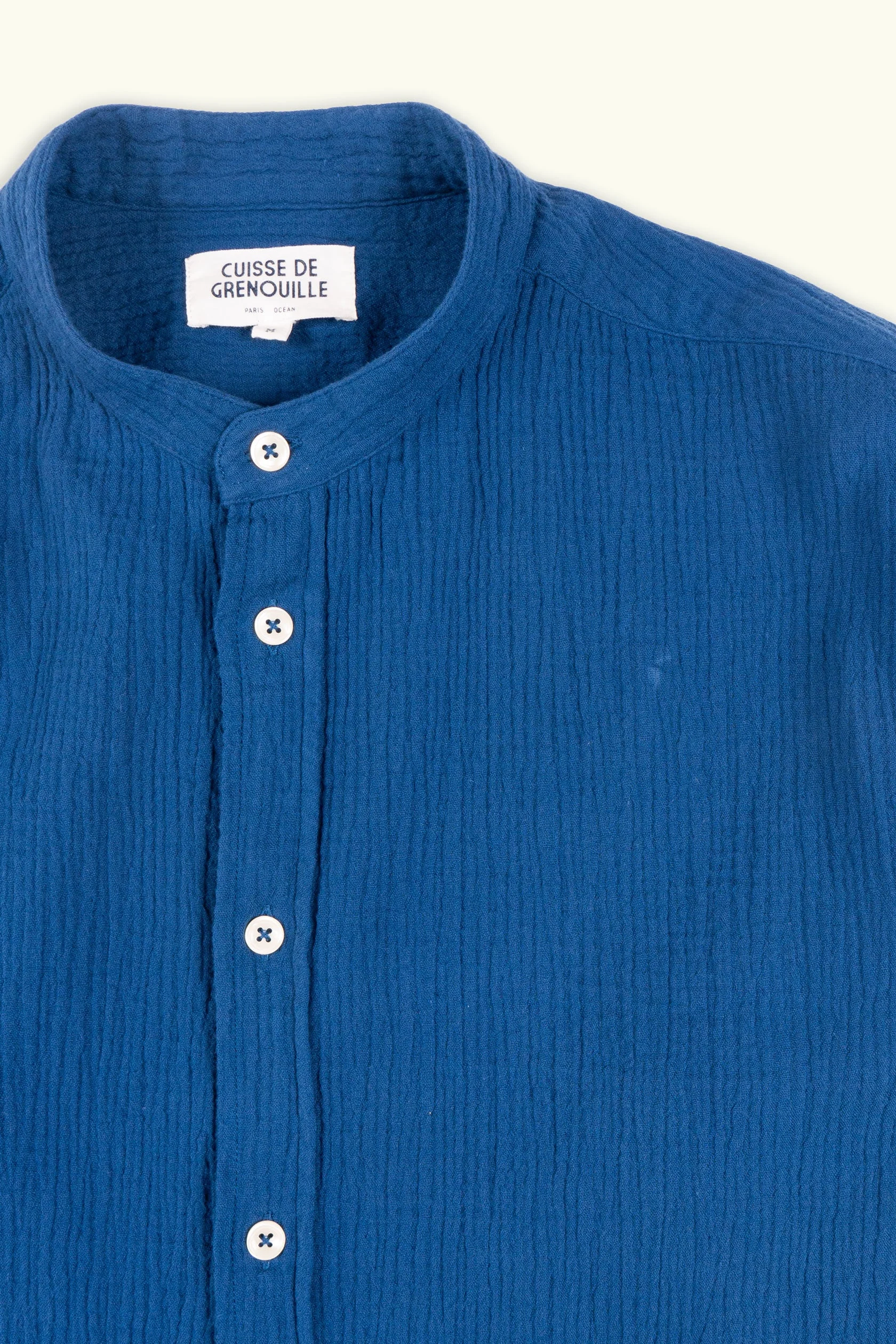 Chemise col mao en gaze de coton | Bleu