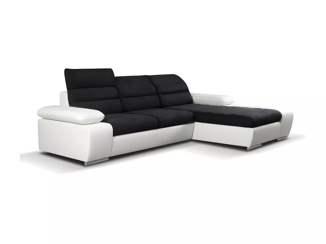 Canapé d'angle convertible en tissu et simili MIRABEAU - Bicolore noir/blanc - Angle droit