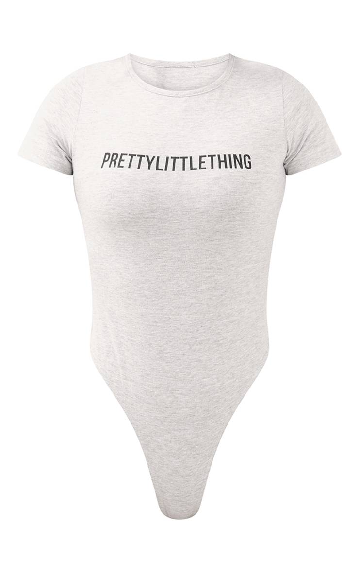 Gris Cendré Body À Manches Courtes Avec Logo Prettylittlething