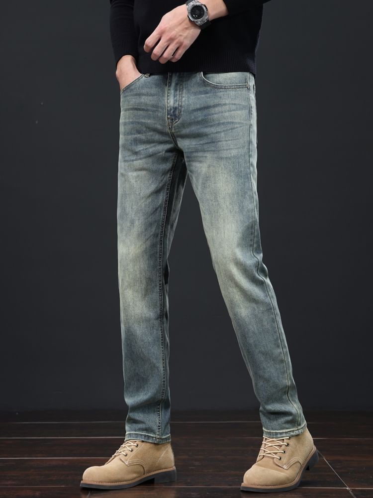 Denimic - Mid Rise Washed Straight Leg Jeans