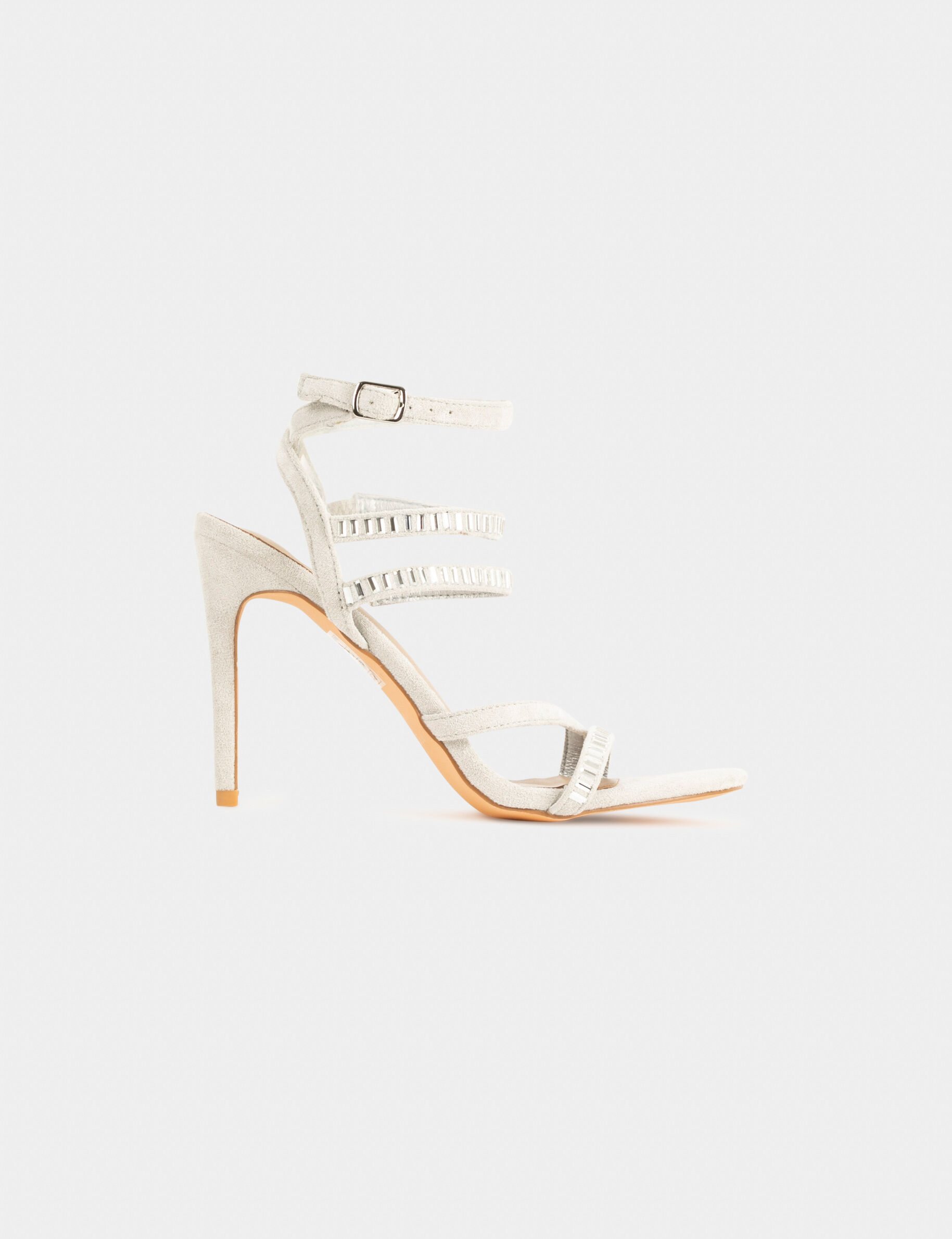 Sandales à talons aiguilles avec strass beige femme - beige
