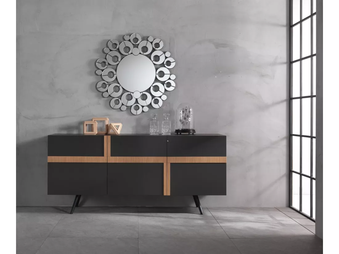 Ginger Buffet 3 portes (180 x 80 H cm) en mélaminé gris foncé