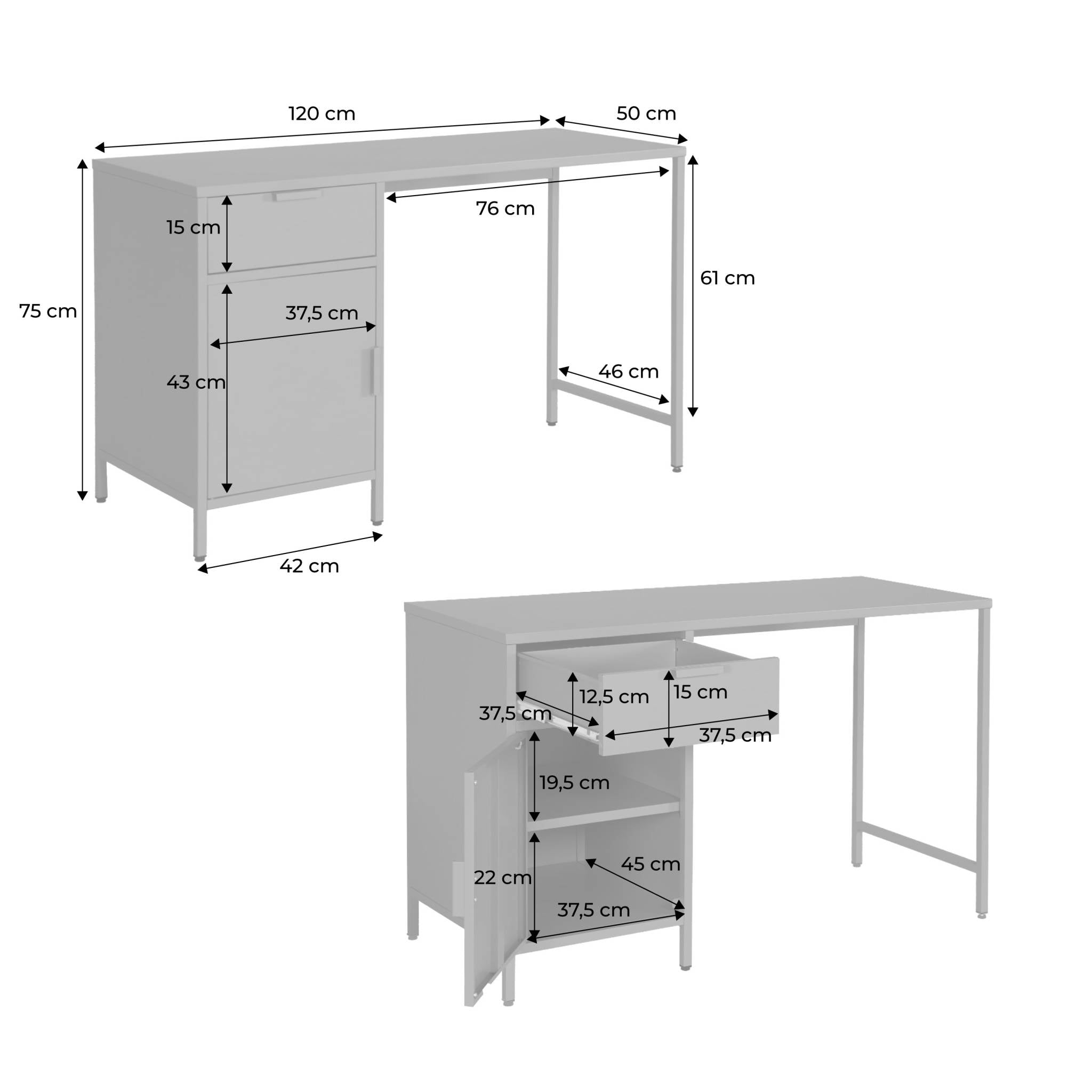 sweeek - Kinderbureau metaal 1 deur en 1 lade